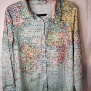 MISSLOOK World Atlas Women's Long Sleeve Button Down Shirt